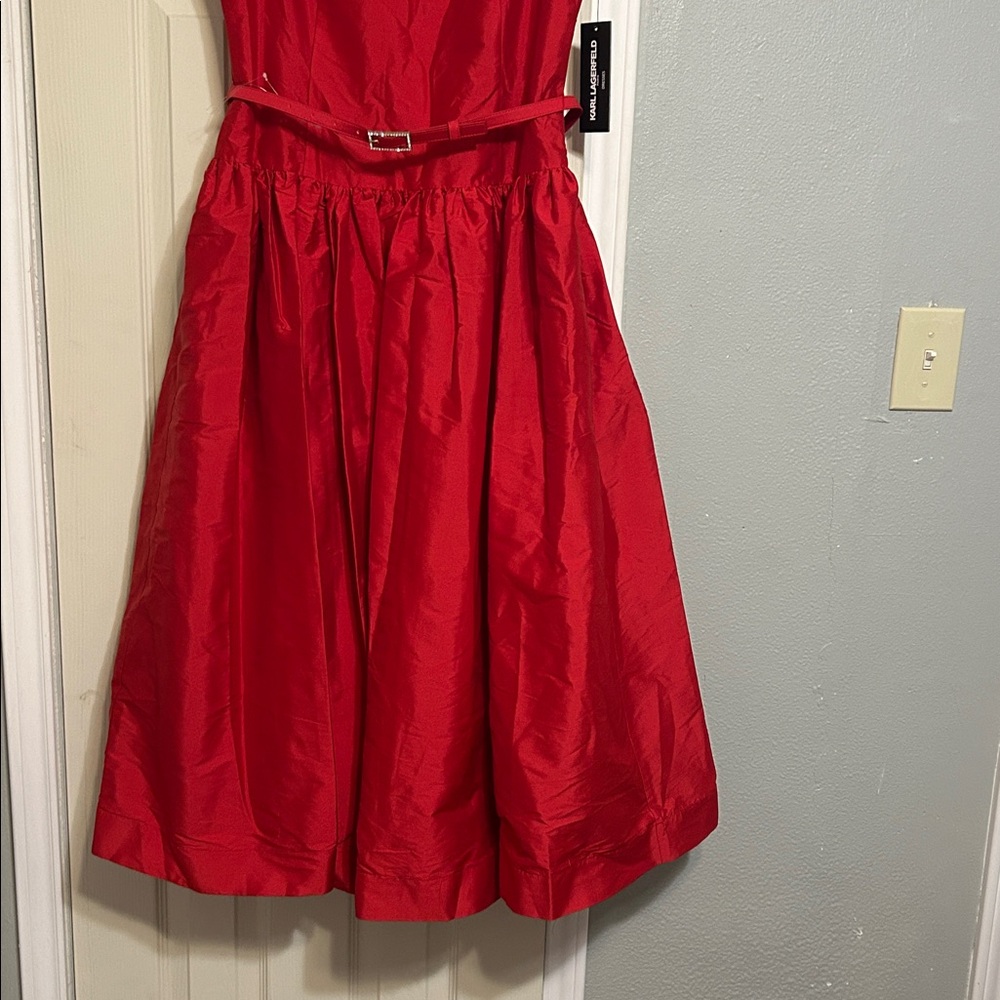 72HR🎁Sale Karl Lagerfeld Taffeta drop waist dress cocktail NWT - Picture 3 of 7